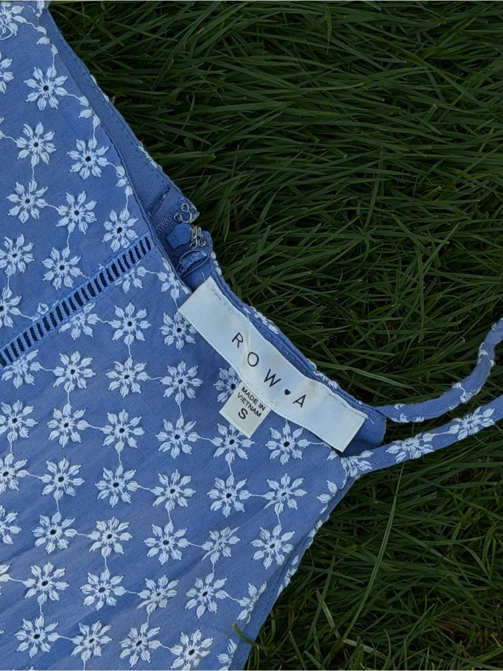 Blue Floral Embroidered Halter Dress